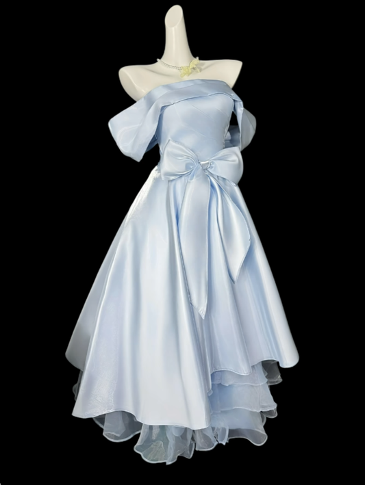 2026 New Homecoming Dresses Off The Shoulder Blue Knee Length With Bow Graduation Cocktail Dress N4326
