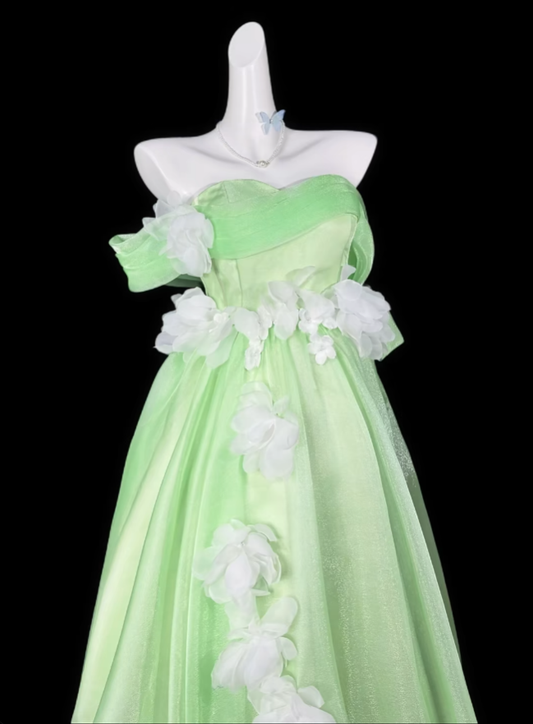 Cute Ball Gowns Off The Shoulder Green With Sleeves Summer Birthday Elegant Outfit Wedding Guest Dresses N4335