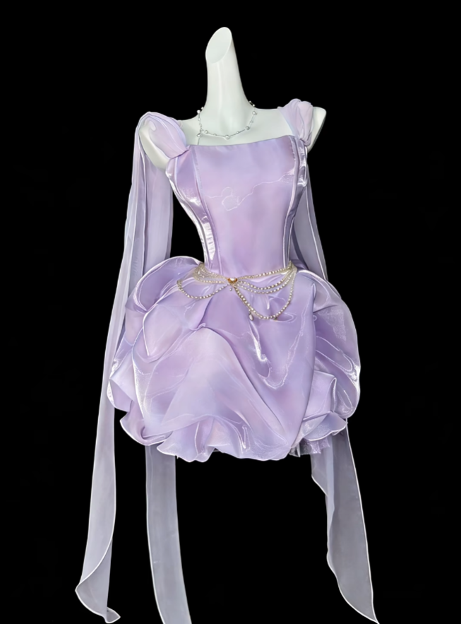 Jolies Robes de Bal Bretelles Fines Lilas Courtes Mini Robes de Soirée Robes de Retour à la Maison N4339