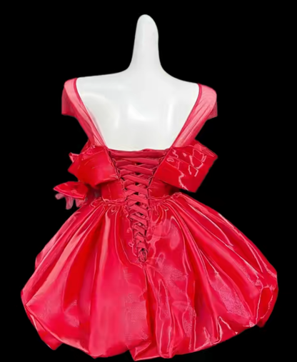 Süßes Ballkleid schulterfrei Rot Kurz Mini Party Geburtstag Cocktail Homecoming Kleider N4416