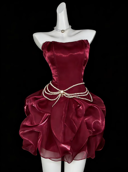 Robes de bal uniques, sans bretelles, lilas, courtes, mini, pour soirée, cocktail, retour au collège N4353