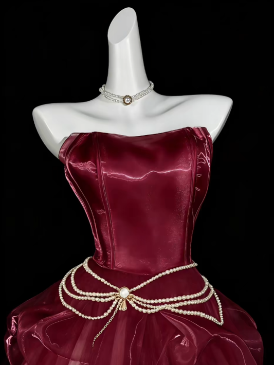 Unique Ball Gowns Strapless Burgundy Short Mini Party Cocktail Homecoming Dresses N4349