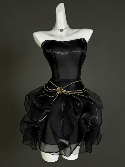 Unique Ball Gowns Strapless Little Black Dress Short Mini Party Cocktail Homecoming Dresses N4350