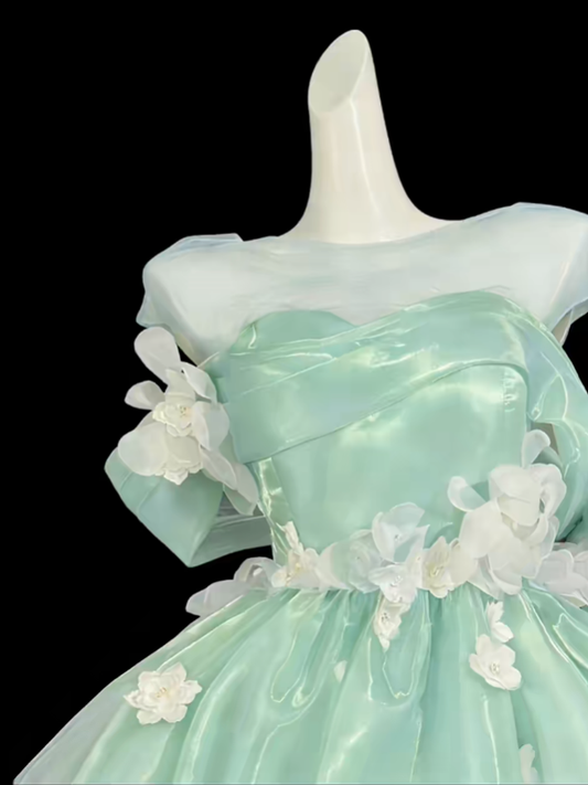 Sweet Ball Gown Off The Shoulder Mint Green Short Mini Party Birthday Cocktail Homecoming Dresses N4352