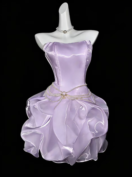 Unique Ball Gowns Strapless Lilac Short Mini Party Cocktail Homecoming Dresses N4353