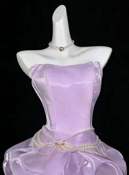 Robes de bal uniques, sans bretelles, lilas, courtes, mini, pour soirée, cocktail, retour au collège N4353