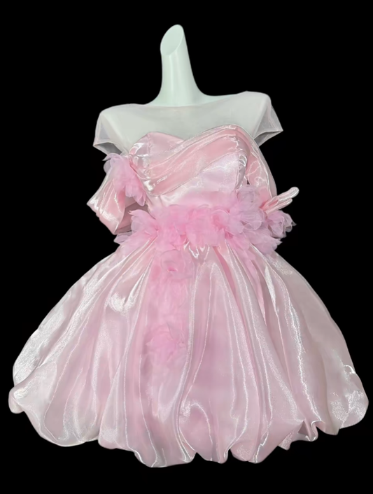 Sweet Ball Gown Off The Shoulder Pink Short Mini Party Birthday Cocktail Homecoming Dresses N4355