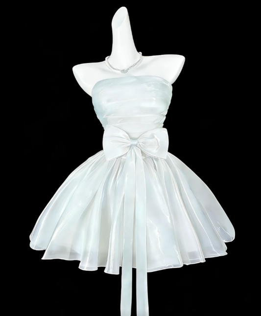 Sweet Ball Gown Strapless White With Bow-knot Short Mini Party Cocktail Homecoming Dresses N4359
