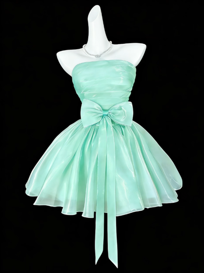 Süßes Ballkleid Trägerlos Mintgrün Mit Schleife Kurz Mini Party Cocktail Homecoming Kleider N4360