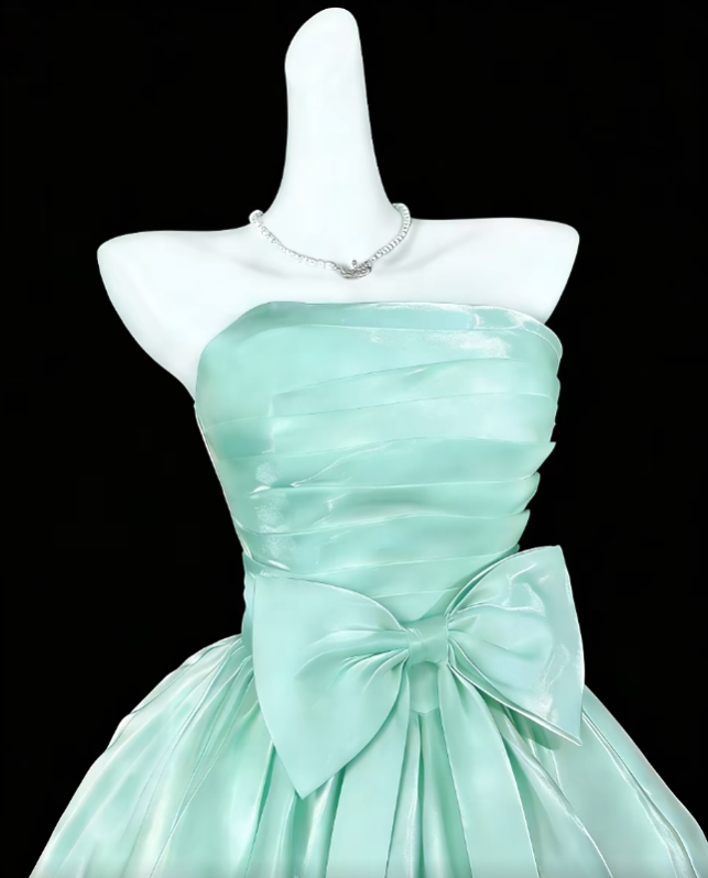 Süßes Ballkleid Trägerlos Mintgrün Mit Schleife Kurz Mini Party Cocktail Homecoming Kleider N4360