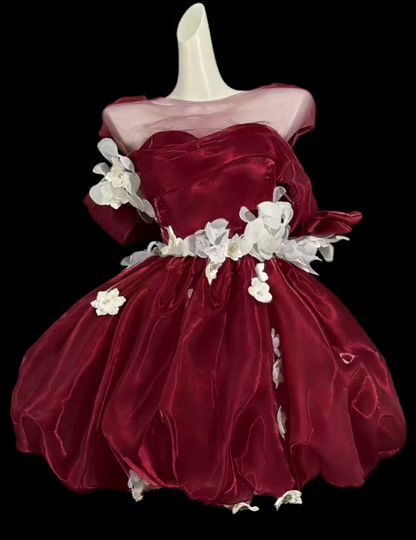 Robe De Bal Magnifique Épaules Dénudées Bordeaux Courte Mini Soirée Anniversaire Cocktail Retour À La Maison Robes N4363
