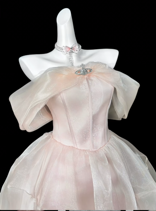 Unique Ball Gowns Off The Shoulder Blush Pink Short Mini Party Cocktail Homecoming Dresses N4365