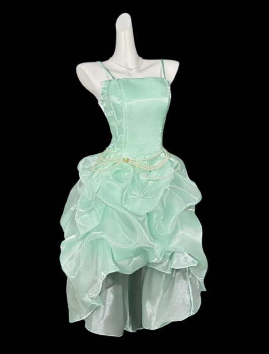 Sweet Ball Gown Spaghetti Strap How Low Mint Green Party Cocktail Homecoming Dresses N4368