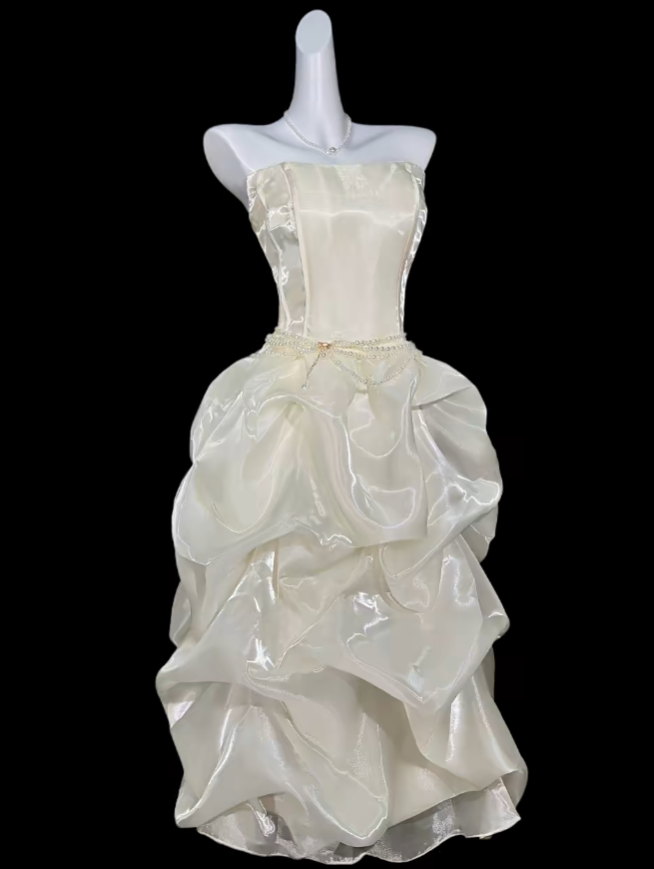Süßes Ballkleid Trägerlos Mittellanges Teelänge Party Cocktail Homecoming Kleider N4369
