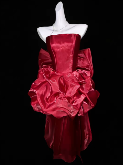 Wunderschönes, trägerloses, kurzes Mini-Ballkleid in Burgunderrot für Abschlussfeier, Party, Cocktail, Heimkehr N4371
