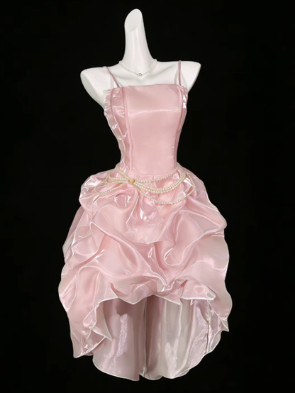 Süßes Ballkleid Spaghettiträger Tiefes Pink Party Cocktail Homecoming Kleider N4372