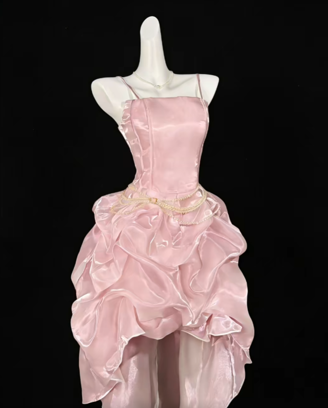 Süßes Ballkleid Spaghettiträger Tiefes Pink Party Cocktail Homecoming Kleider N4372