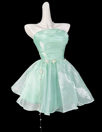 Jolie Robe de Bal Courte Mini bustier Vert Menthe pour Cérémonie de Remise des Diplômes, Fête, Bal de Rentrée N4373
