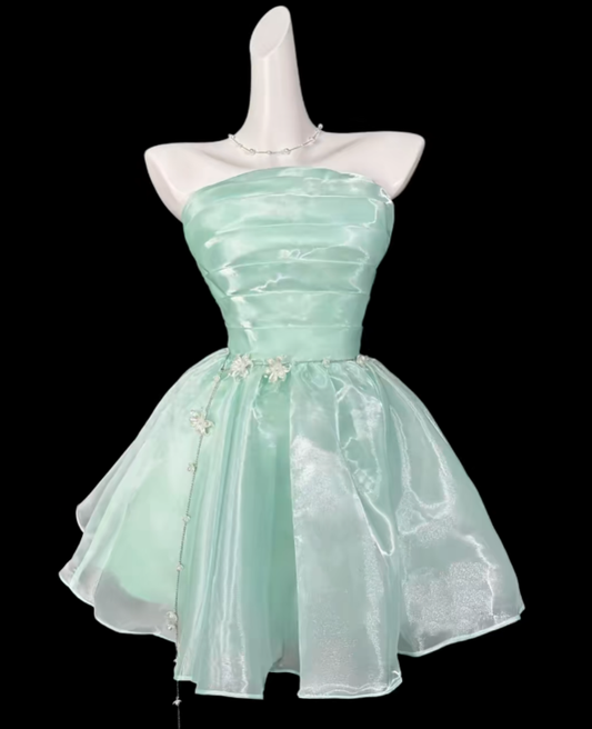 Pretty Ball Gown Strapless Short Mini Mint Green Graduation High School Party Homecoming Dresses N4373