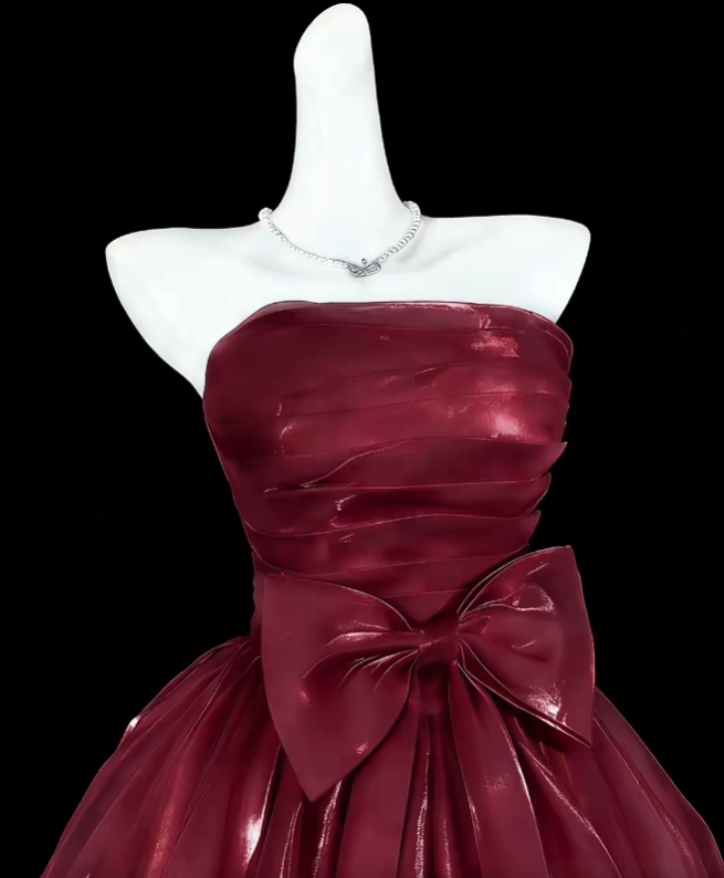 Hübsches Ballkleid Trägerlos Kurz Mini Weinrot Burgund Abschlussfeier High School Party Homecoming Kleider N4375