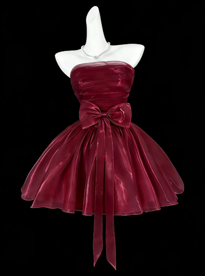 Hübsches Ballkleid Trägerlos Kurz Mini Weinrot Burgund Abschlussfeier High School Party Homecoming Kleider N4375