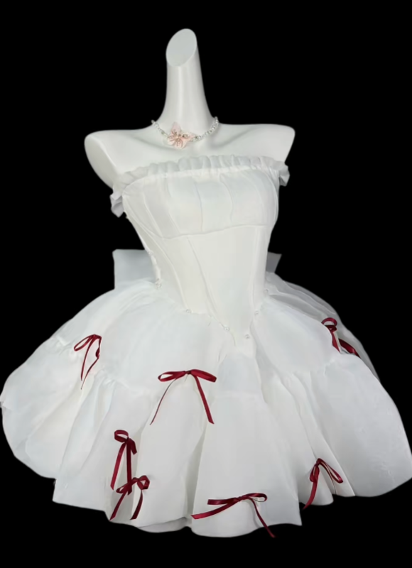 Jolie robe de bal bustier courte mini couleur menthe et blanc pour une fête de remise des diplômes ou un bal de promo N4377