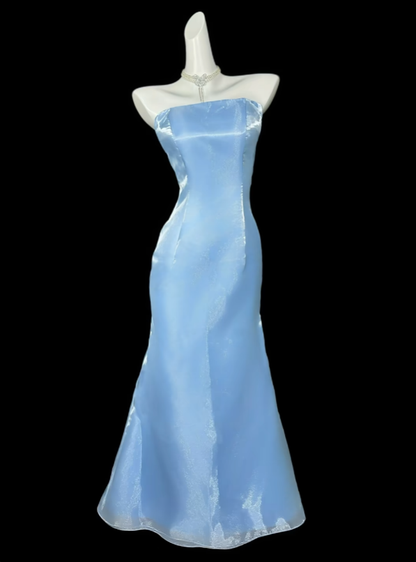 Sexy Mermaid Strapless Blue Long Evening Dresses Night Date Prom Dress For Women N4379