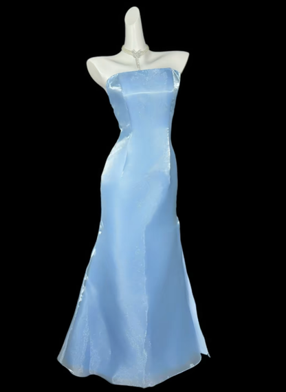 Sexy Mermaid Strapless Blue Long Evening Dresses Night Date Prom Dress For Women N4379