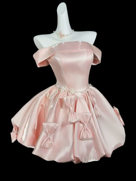 Unique Ball Gowns Off The Shoulder Blush Pink Short Mini Party Graduation Homecoming Dresses N4380