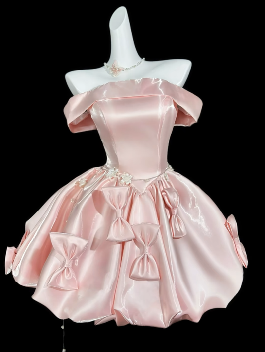 Unique Ball Gowns Off The Shoulder Blush Pink Short Mini Party Graduation Homecoming Dresses N4380