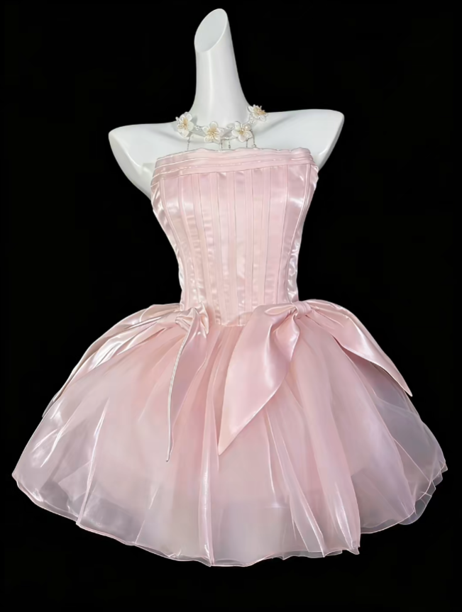 Hübsches Ballkleid, trägerlos, kurz, mini, hellblau, Abschlussfeier, High School, Party, Heimkehrkleider N4470