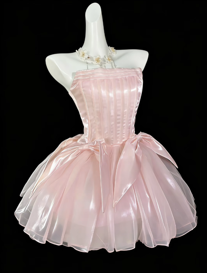 Hübsches Ballkleid, trägerlos, kurz, mini, hellblau, Abschlussfeier, High School, Party, Heimkehrkleider N4470