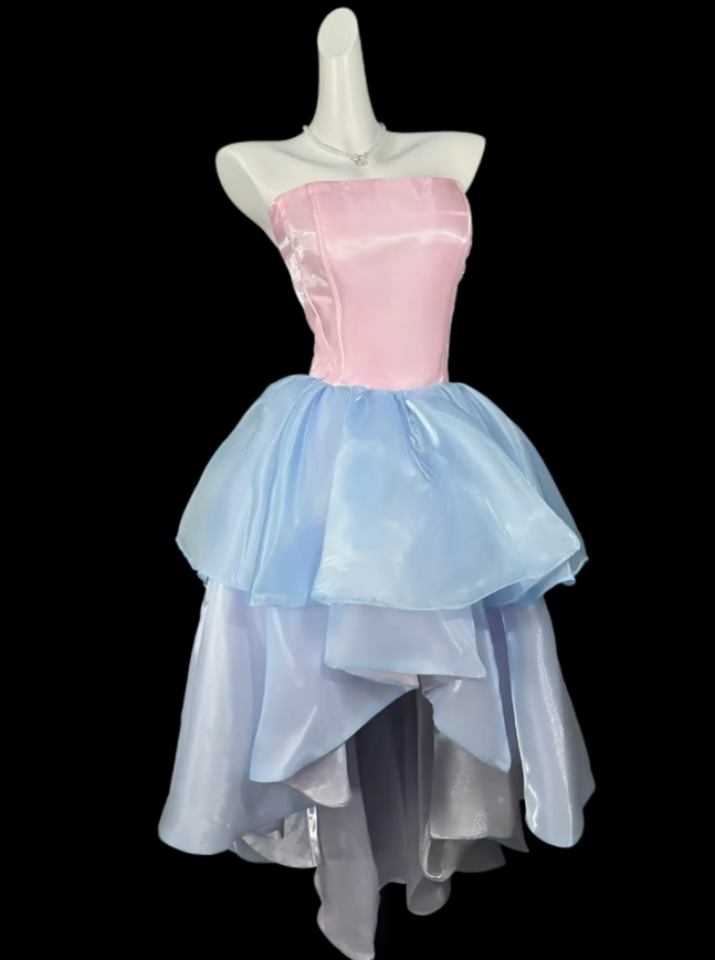 Süßes Ballkleid Trägerlos Pink Blau Tiefer Ausschnitt Party Cocktail Homecoming Kleider N4394
