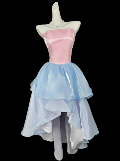 Süßes Ballkleid Trägerlos Pink Blau Tiefer Ausschnitt Party Cocktail Homecoming Kleider N4394