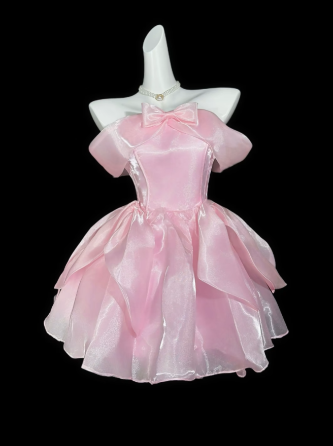 Robes de Bal Uniques Épaules Dénudées Roses Courtes Mini Robes de Soirée de Bal de Promo de Rentrée N4396