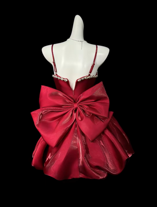 Sweet Ball Gown Spaghetti Strap Short Mini With Beading Burgundy Party Cocktail Homecoming Dresses N4397