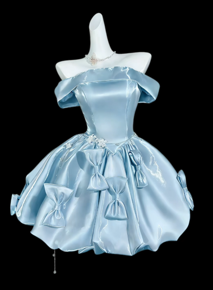 Robes de bal uniques à épaules dénudées Bleues Courtes Mini Fête Remise des diplômes Robes de retour N4398