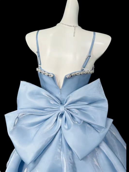 Sweet Ball Gown Spaghetti Strap Short Mini With Beading Light Blue Party Cocktail Homecoming Dresses N4399