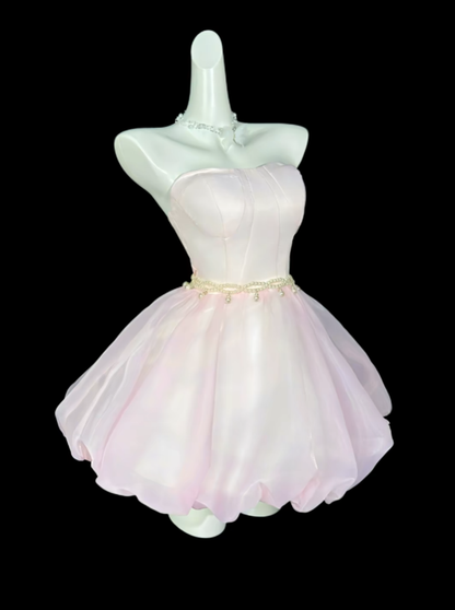 Süßes Ballkleid Trägerlos Hellrosa Kurz Mini Party Cocktail Homecoming Kleider N4401