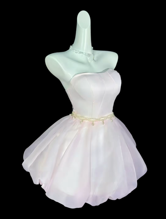 Süßes Ballkleid Trägerlos Hellrosa Kurz Mini Party Cocktail Homecoming Kleider N4401
