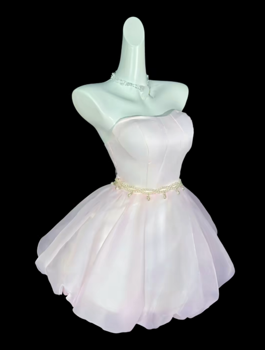 Sweet Ball Gown Strapless Light Pink Short Mini Party Cocktail Homecoming Dresses N4401