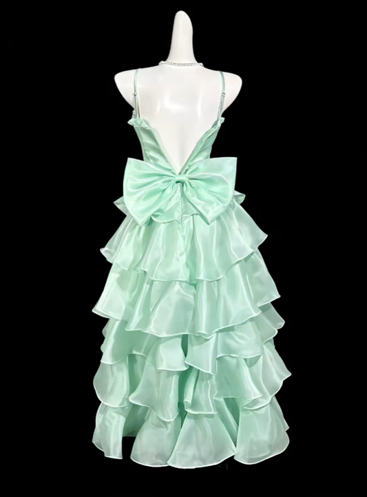 Princess Prom Dresses Ball Gowns Spaghetti Strap Mint Green Evening Long Formal Dress N4404