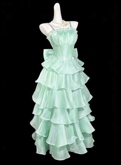 Prinzessin Abschlussballkleider Ballkleider Spaghettiträger Mintgrünes Abendkleid Lang Festliches Kleid N4404