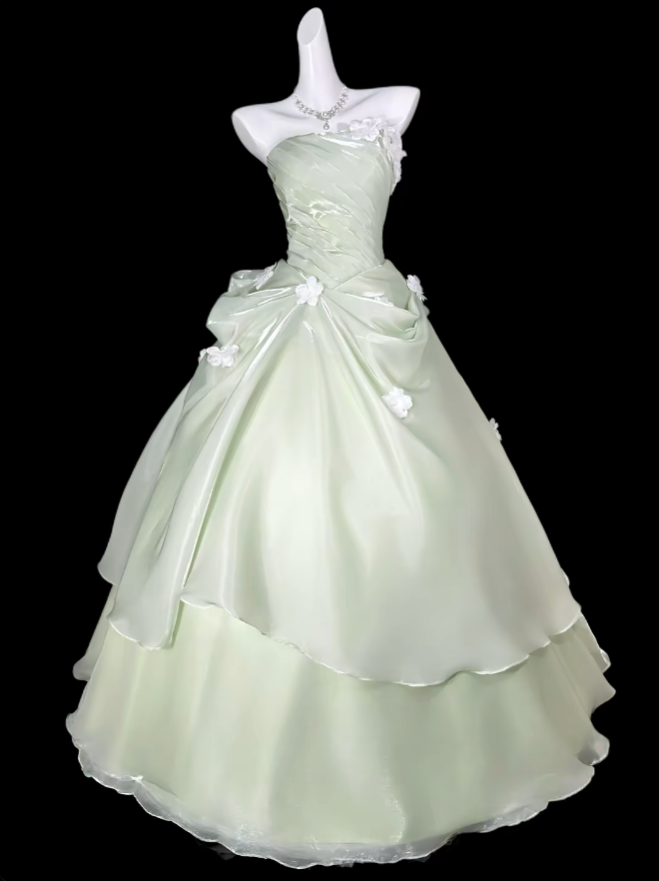 Prinzessin Abschlussballkleider Ballkleider Trägerlos Ärmellos Mintgrünes Abendkleid Lang Formal N4405