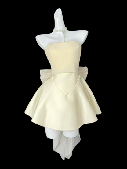 Elegantes Ballkleid, trägerlos, hellgelb, kurz, Mini-Partykleid, Cocktailkleid, Heimkehrkleid N4406