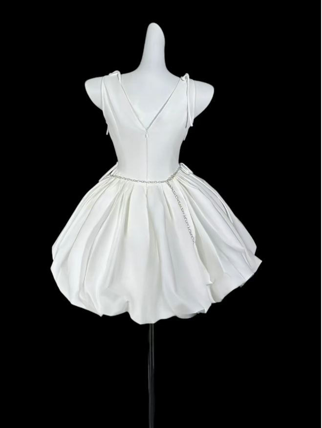 Robes de cocktail de bal de fin d'année courtes et évasées blanches à encolure ronde N4408