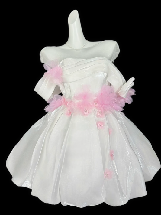 Unique Ball Gowns Off The Shoulder White With 3D Flowers Short Mini Party Graduation Homecoming Dresses N4414