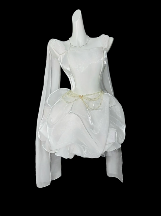 Sweet Ball Gown Spaghetti Strap White Organza Short Mini Party Cocktail Homecoming Dresses N4417