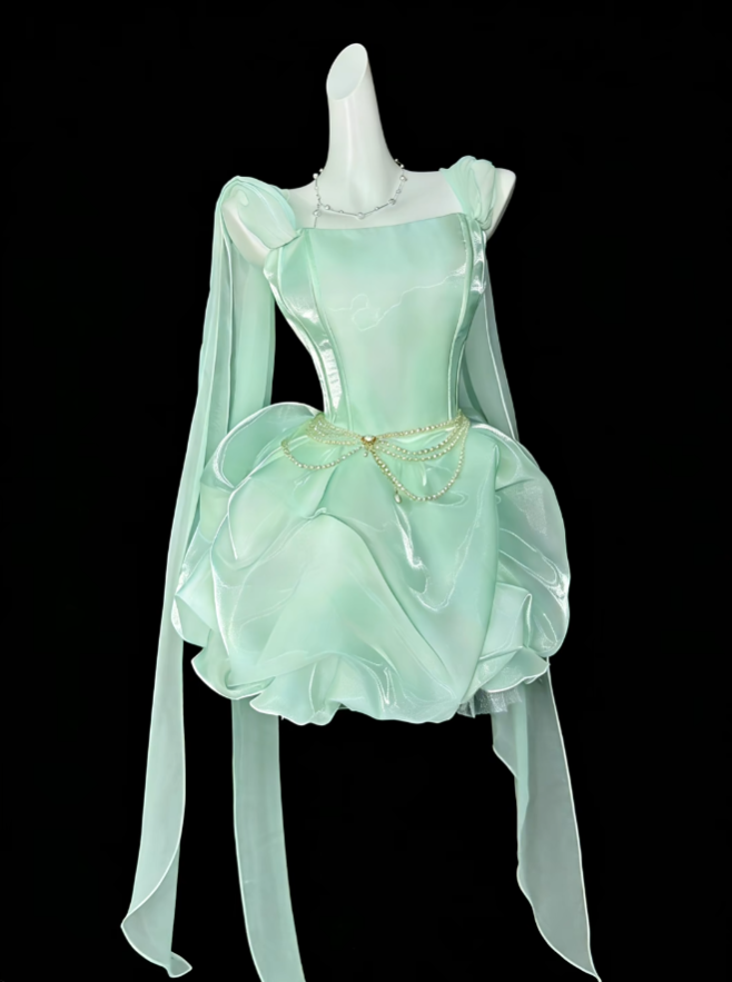 Robes de bal uniques à fines bretelles vert menthe courtes mini robes de soirée de bal de retour N4424