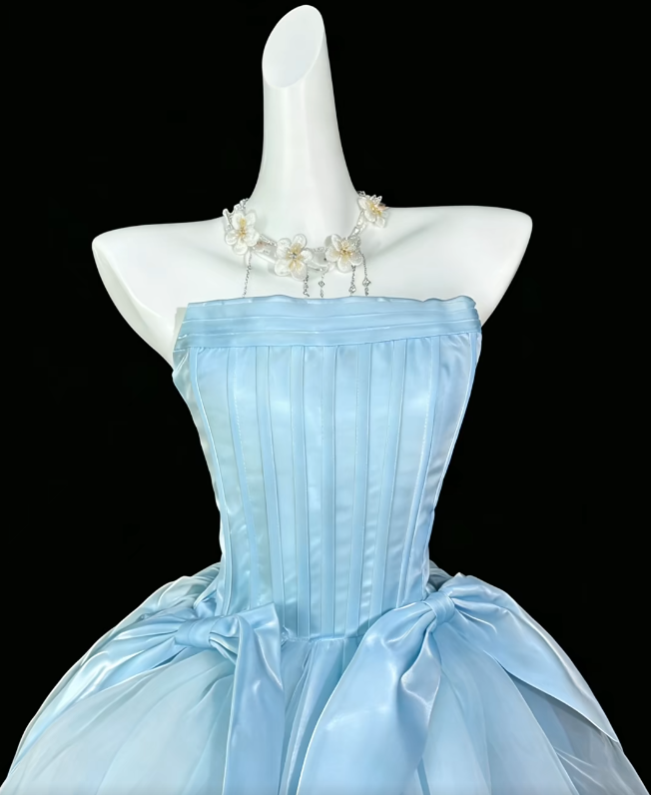 Hübsches Ballkleid, trägerlos, kurz, mini, hellblau, Abschlussfeier, High School, Party, Heimkehrkleider N4470